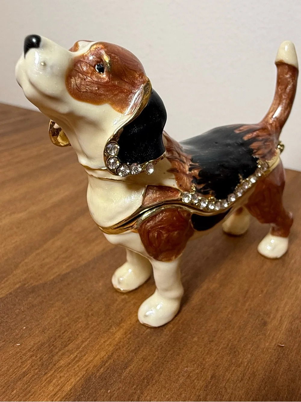 Hound dog Beagle Jewelry Trinket Box in Brown, Black & Cream